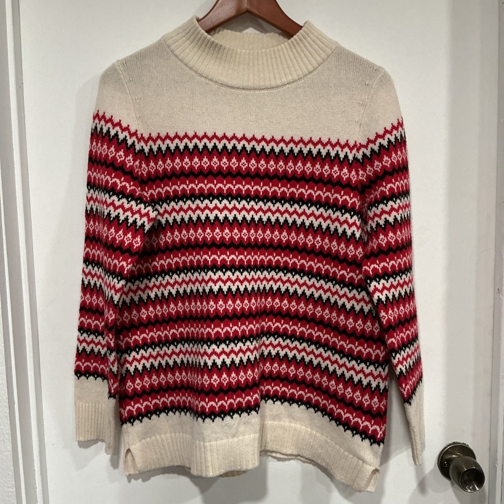 TALBOTS Chalet FAIR ISLE Sweater, Holiday, Wool Blend, Mock Neck, Medium